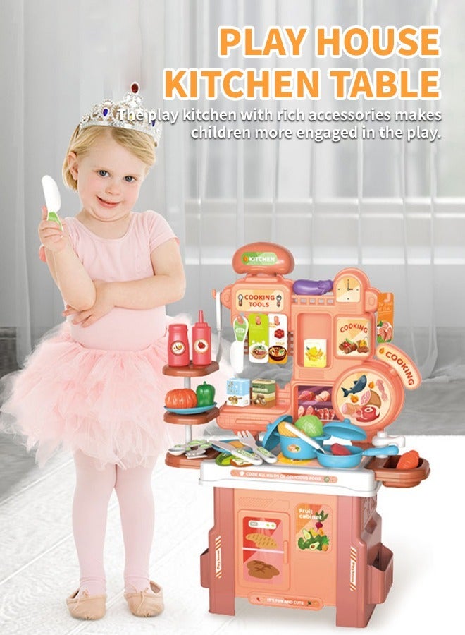 46 Pcs Kitchen Role Play Play Set, Fun Cookware Indoor DIY Toy Games, Kitchen Accessories Play Set for Boys Girls Kids Children Pink - Image 4