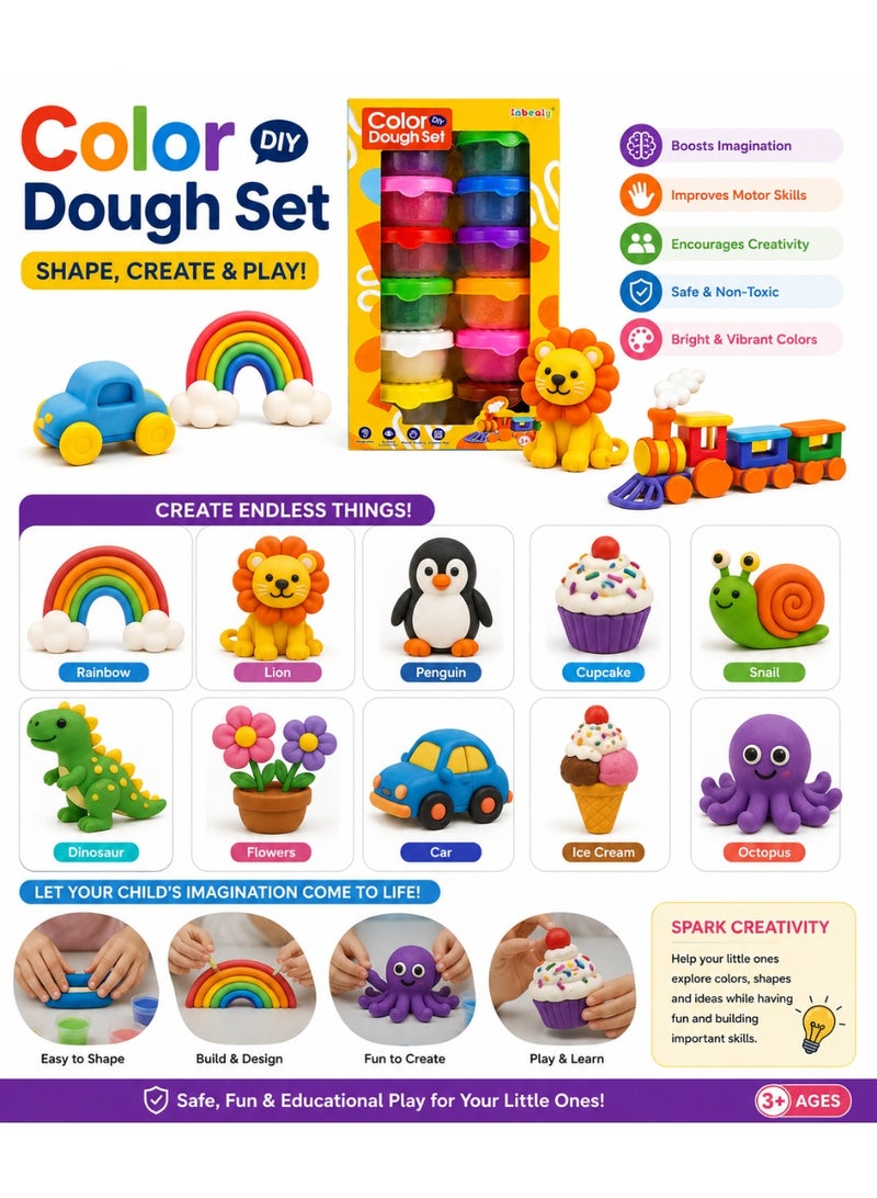 Kids DIY Color Dough Set – 12 Colors Modeling Clay with Storage Cups, Creative Art & Craft Play Dough Kit for Children Ages 3+ - Image 3