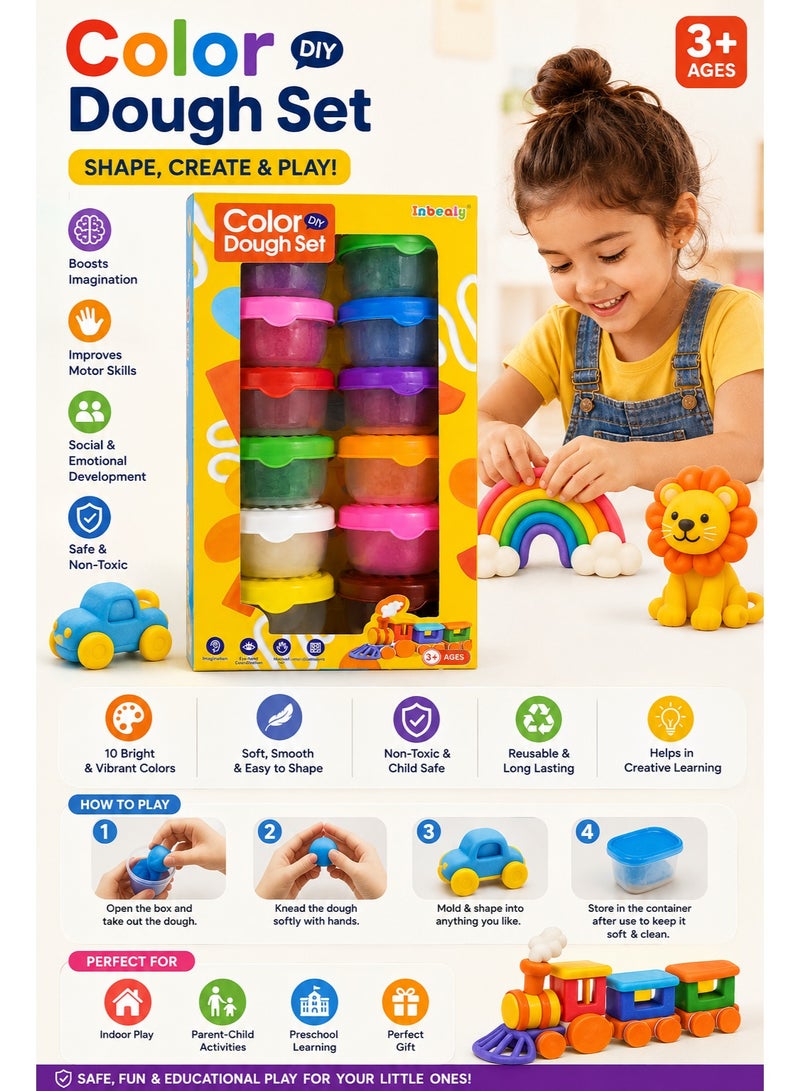 Kids DIY Color Dough Set – 12 Colors Modeling Clay with Storage Cups, Creative Art & Craft Play Dough Kit for Children Ages 3+ - Image 4