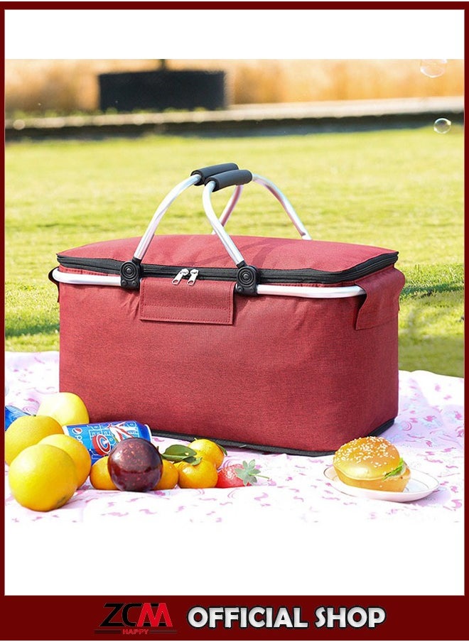 ZCM-HAPPY Outdoor Thermal Insulation Picnic Basket Foldable Portable Storage Basket  - Image 1