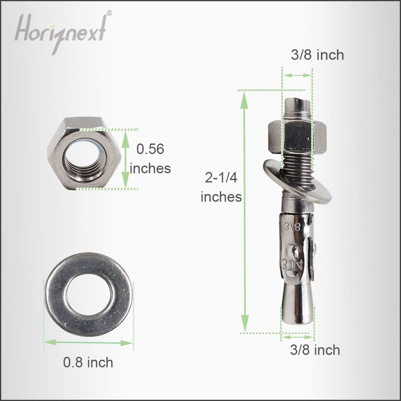 Horiznext 3/8" x 2-1/4" inch Stainless Steel Standard Strong Wedge Anchor, Fasteners for Concrete (4 pcs) - Image 2