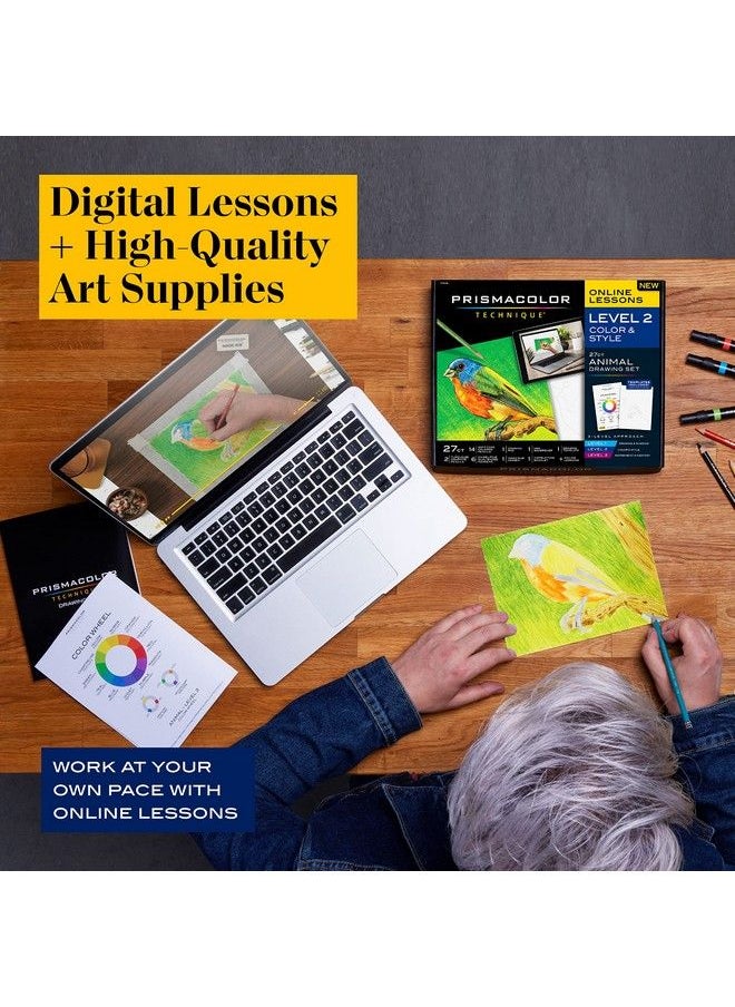 Prismacolor مجموعة أدوات فنية ودروس فنية رقمية ورسومات حيوانات المستوى 2 كيفية رسم الحيوانات باستخدام أقلام ملونة وأقلام تحديد ذات طرفين والمزيد درس رسم الطيور 27 قطعة  - Image 3