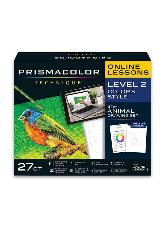 Prismacolor مجموعة أدوات فنية ودروس فنية رقمية ورسومات حيوانات المستوى 2 كيفية رسم الحيوانات باستخدام أقلام ملونة وأقلام تحديد ذات طرفين والمزيد درس رسم الطيور 27 قطعة  - Image 1