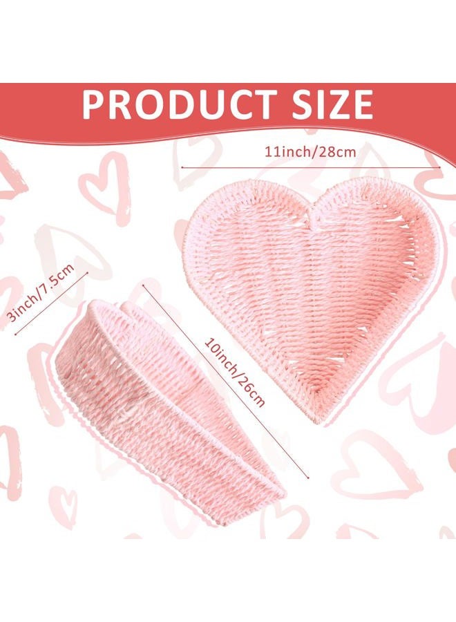 Layhit 4 Pcs Heart Baskets Woven Basket Pink Serving Platters Serving Trays Fruit Vegetables Bread Basket Heart Table Decorations Gift for Wedding Bridal Shower Birthday Baby Shower Slumber Sleepover Party - Image 2