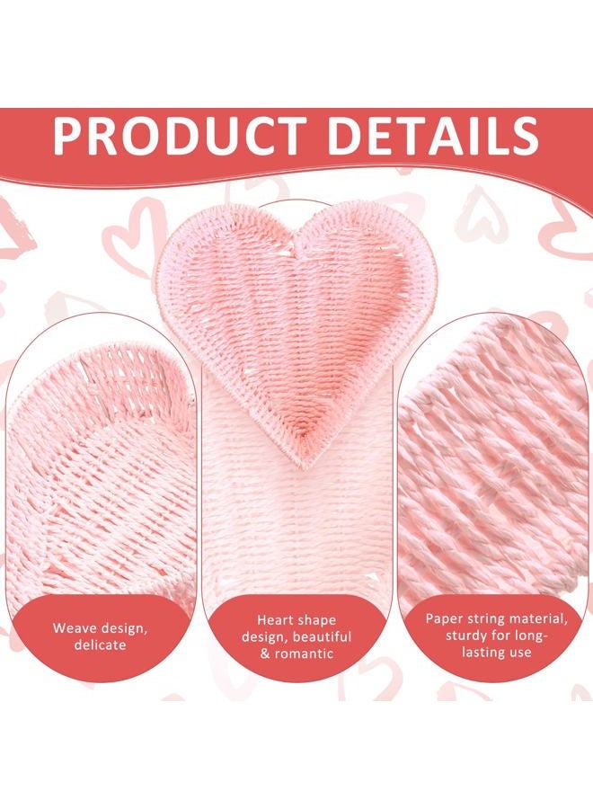 Layhit 4 Pcs Heart Baskets Woven Basket Pink Serving Platters Serving Trays Fruit Vegetables Bread Basket Heart Table Decorations Gift for Wedding Bridal Shower Birthday Baby Shower Slumber Sleepover Party - Image 3