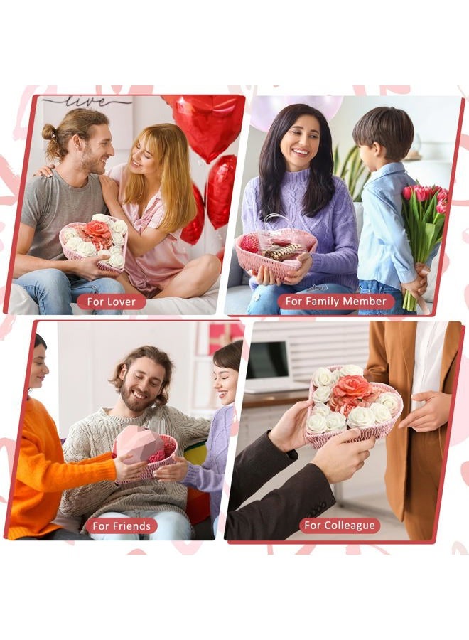 Layhit 4 Pcs Heart Baskets Woven Basket Pink Serving Platters Serving Trays Fruit Vegetables Bread Basket Heart Table Decorations Gift for Wedding Bridal Shower Birthday Baby Shower Slumber Sleepover Party - Image 5