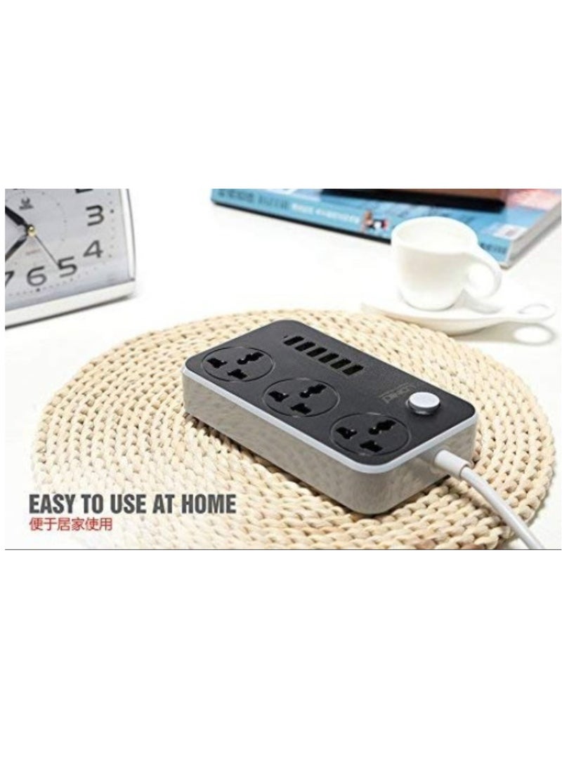 ELTRAZONE Universal Power Strips 3 Way Outlets 6 USB Plug Ports Surge Protection Power Socket Switch Portable Charger Fast Charging with 2M Wall Plug Adapter Extension Cord with Fuse and Shutter Extension Lead  - Image 5