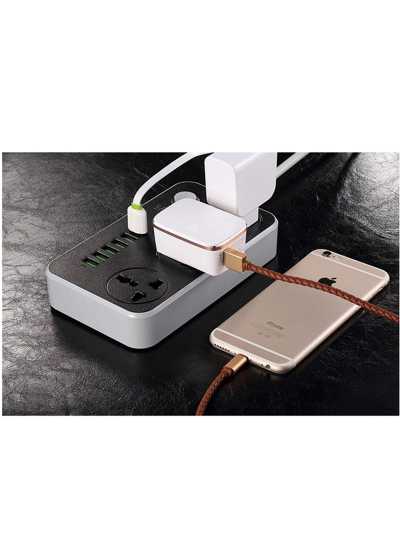 ELTRAZONE Universal Power Strips 3 Way Outlets 6 USB Plug Ports Surge Protection Power Socket Switch Portable Charger Fast Charging with 2M Wall Plug Adapter Extension Cord with Fuse and Shutter Extension Lead  - Image 2