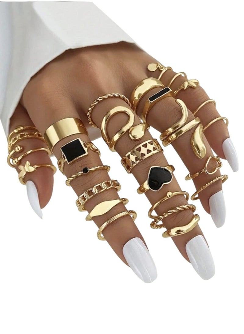 YUCCA - 27pcs Summer Alloy Rings Set, Heart, Butterfly, Leaf, Thick Rings, Perfect for Women Daily Wear, Going Out, Party, Birthday Gift - Image 1