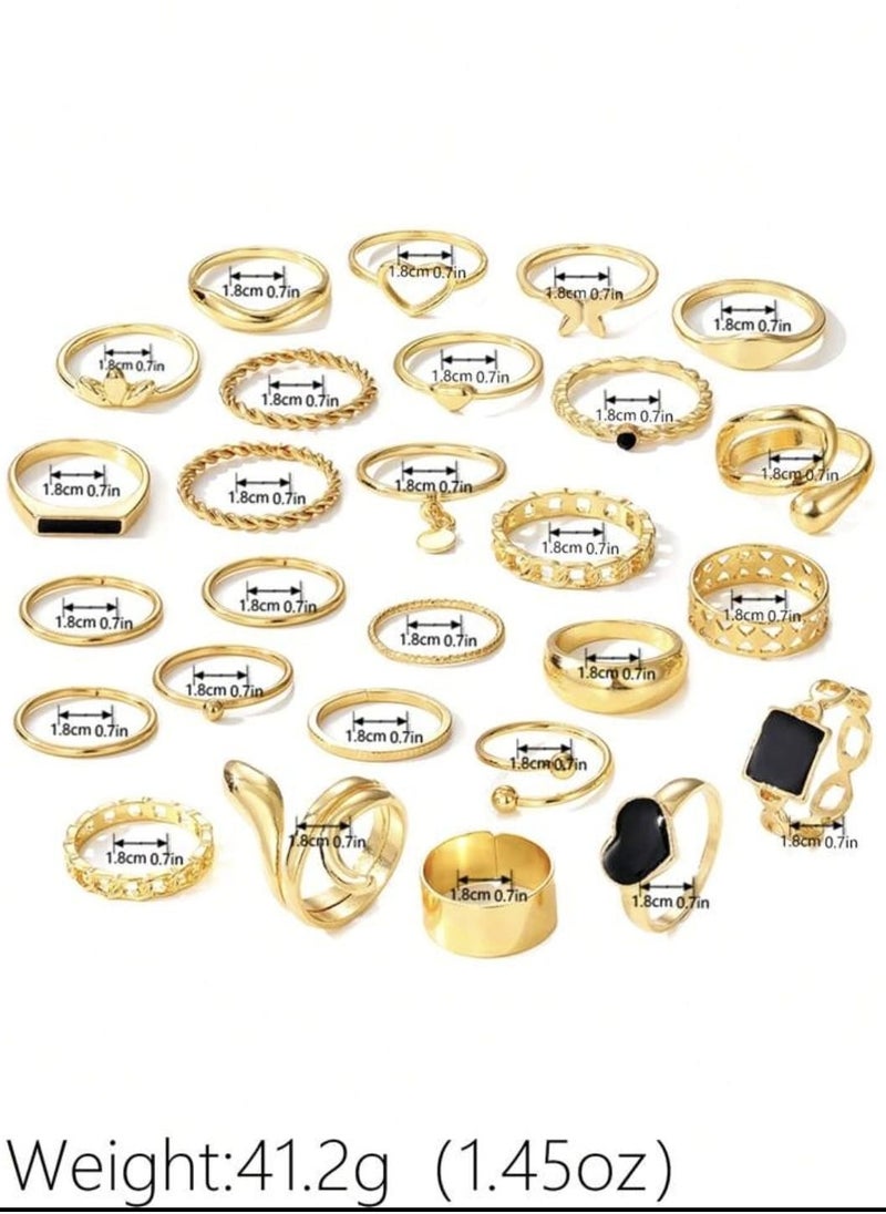 YUCCA - 27pcs Summer Alloy Rings Set, Heart, Butterfly, Leaf, Thick Rings, Perfect for Women Daily Wear, Going Out, Party, Birthday Gift - Image 1
