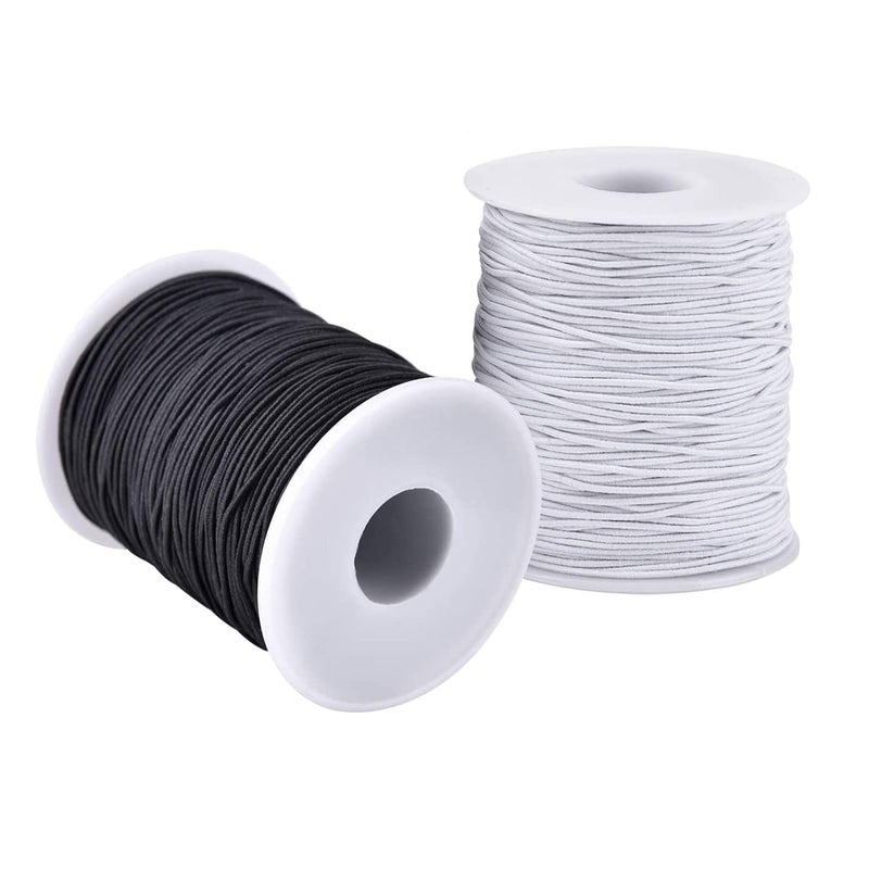 Elastic String for Bracelets 2 Rolls 1 mm Sturdy Stretchy Elastic Cord for Jewelry Making Necklaces Beading Black and White