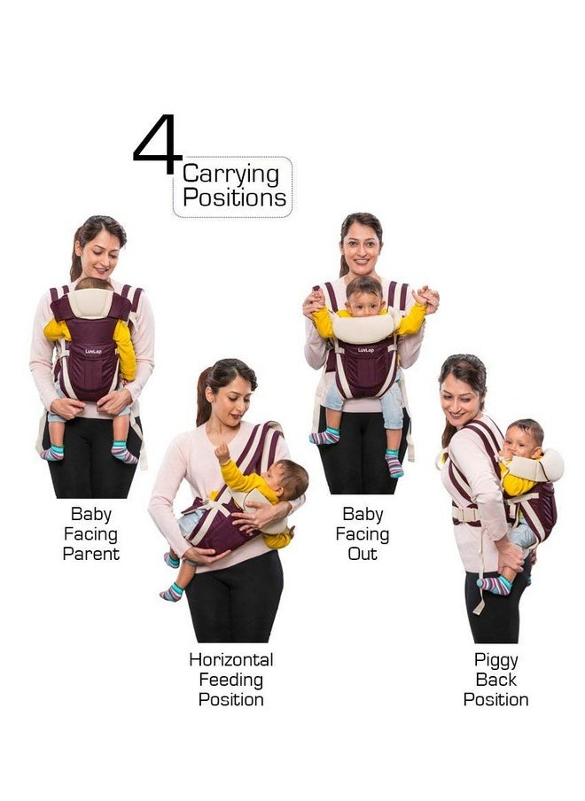 Chinmay Kids - 4-In-1 Adjustable Baby Carrier Cum Kangaroo Bag/Baby Carry Sling/Back/Front Carrier For Baby With Safety Belt And Buckle Straps For 0-18 Months Baby(Purple), Kid - Image 1
