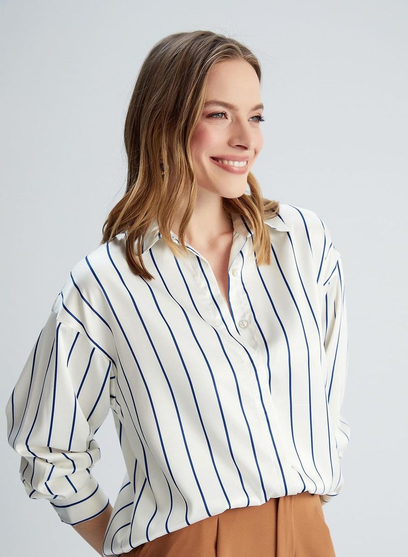 جوي قميص مقلم واسع من الستان - Image 3