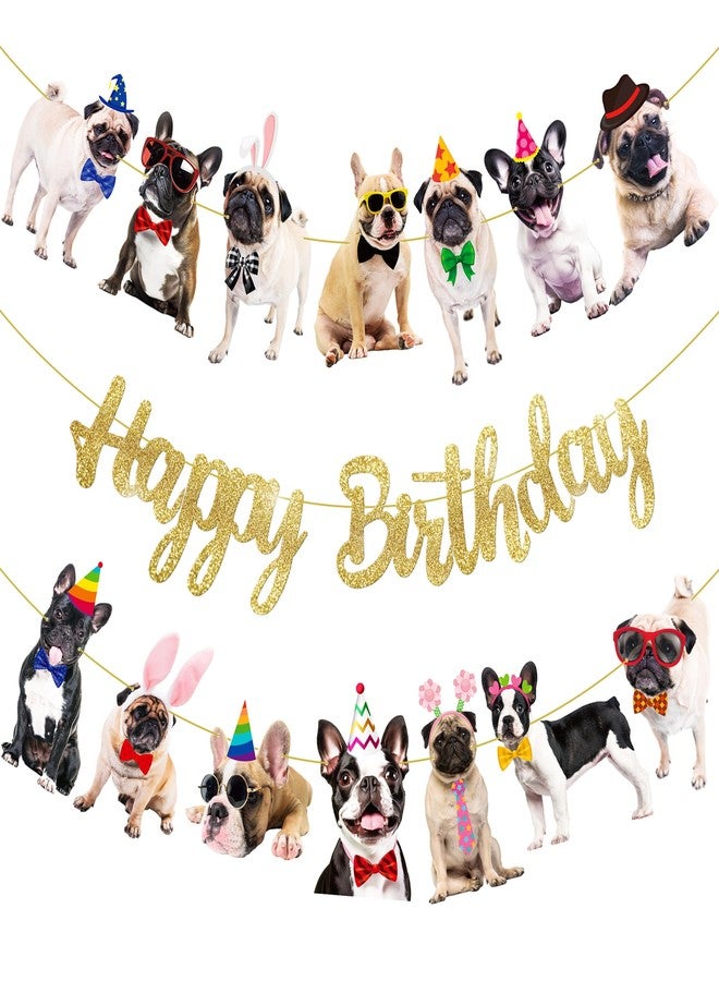 umoni 3Pcs Pug & French Bulldog Birthday Banners - Multicolor, Double Sided, 80x30 Inch Rectangular Party Banners for Dog Themed Celebrations - Image 1