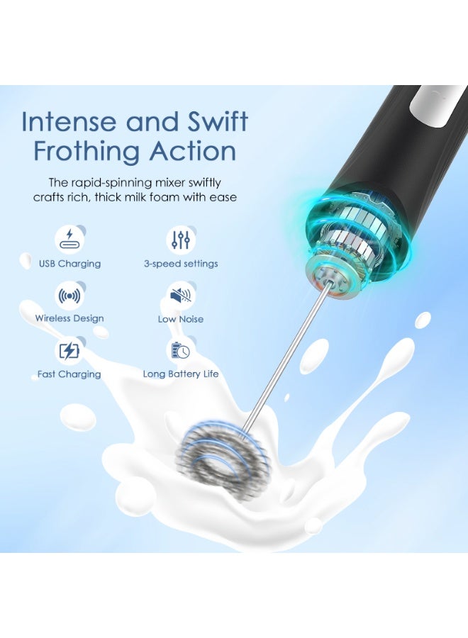 Besswin Rechargeable Electric Foam Maker | Milk Frother Handheld Foam Maker | 304 Stainless Steel Maker Whisk | 3 Speed | USB-C Charging | Low Noise | Compact Design Portable | Adjustable Coffee Lattes Cappuccinos and Baking - Image 2