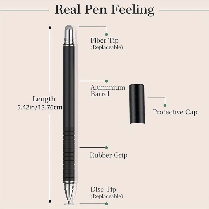 Universal Stylus 2 In 1 Precision Disc Pen For Touch Screens With 6 Replacement Tips - Image 2