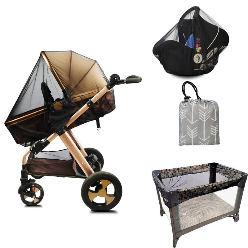 DODO NICI Stroller Netting Mosquito for Baby, Sewn in Pouch, Toddler Mosquito Net for Stroller with Storage Bag, Infant car seat mesh net, Black - Image 2