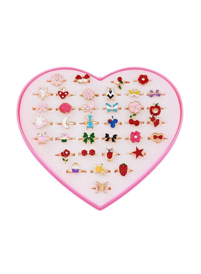 SUNMALL 36 Pcs Little Girl Adjustable Rings In Box No Duplication Children Kids Jewelry Rings Set With Heart Shape Display Case Girl Pretend Play And Dress Up Rings For Kids (A)  - Image 3