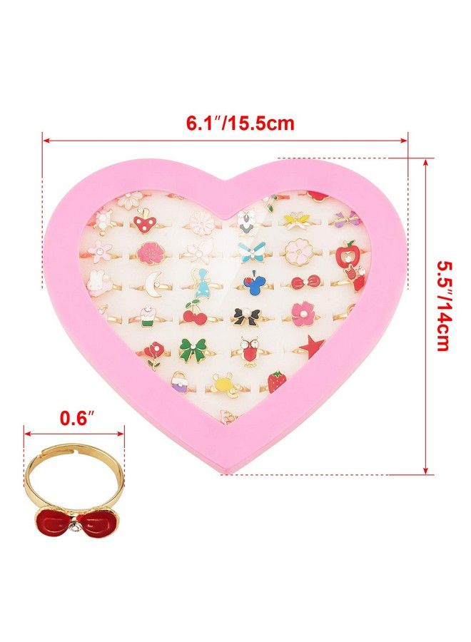 SUNMALL 36 Pcs Little Girl Adjustable Rings In Box No Duplication Children Kids Jewelry Rings Set With Heart Shape Display Case Girl Pretend Play And Dress Up Rings For Kids (A)  - Image 4
