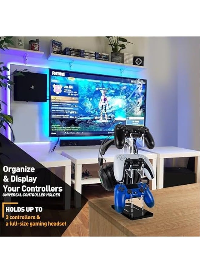 حامل وحدة تحكم عالمي من 3 طبقات وحامل سماعة رأس ل PS4 PS5 PS5 Xbox ONE Switch، حامل وحدة تحكم للألعاب، قم ببناء حصون ألعابك - Image 2