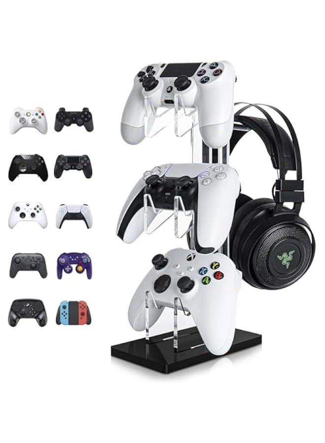 حامل وحدة تحكم عالمي من 3 طبقات وحامل سماعة رأس ل PS4 PS5 PS5 Xbox ONE Switch، حامل وحدة تحكم للألعاب، قم ببناء حصون ألعابك - Image 1