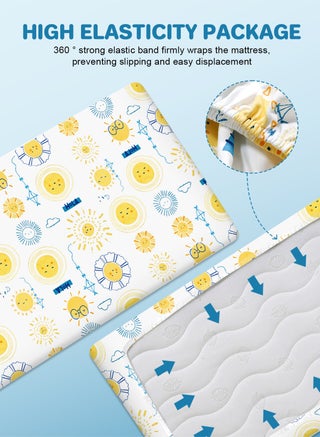 Waterproof Crib Mattress Protector Sheets,%100 Cotton Fabric, Absorbent Crib/Toddler Mattress Protector, Quilted, Certified, Noiseless Machine Wash, Good Morning Sunshine  (5/6 cm ，4 sizes available) - view 4