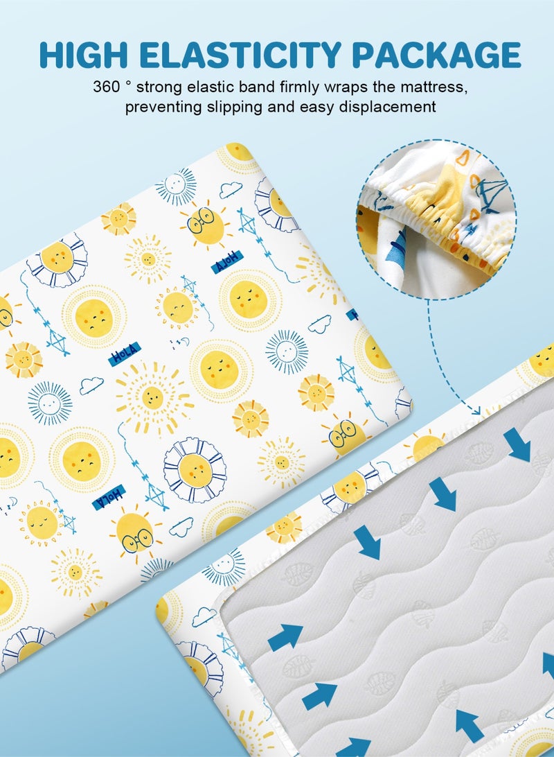 URbazaar Waterproof Crib Mattress Protector Sheets,%100 Cotton Fabric, Absorbent Crib/Toddler Mattress Protector, Quilted, Certified, Noiseless Machine Wash, Good Morning Sunshine  (5/6 cm ，4 sizes available) - Image 4