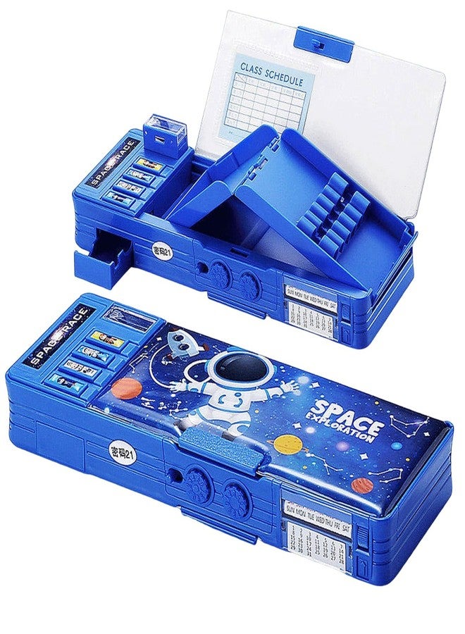 CIRBOX Kids Astronaut Pencil Box with Password Lock & Sharpener – Pop-Up Multifunction Pencil Case, Starry Sky Design, Built-in Whiteboard, School Pen Holder (Blue) - Image 1