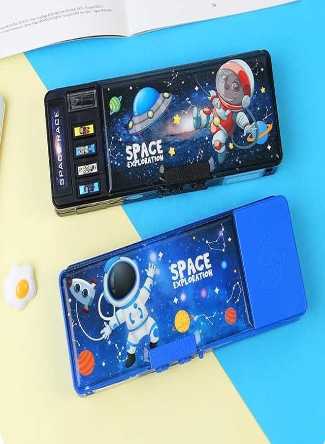 CIRBOX Kids Astronaut Pencil Box with Password Lock & Sharpener – Pop-Up Multifunction Pencil Case, Starry Sky Design, Built-in Whiteboard, School Pen Holder (Blue) - Image 3