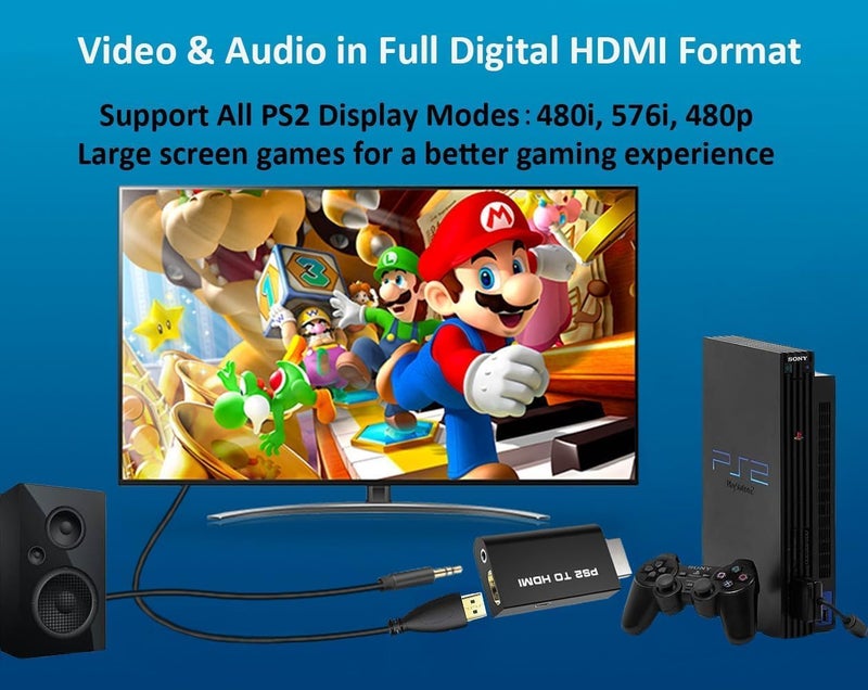 sartyee New PS2 to HDMI Converter Adapter, Video Converter with 3.5mm Audio Output for HDTV HDMI Monitor, with USB Power Cable, Supports All PS2 Display Modes - Image 3
