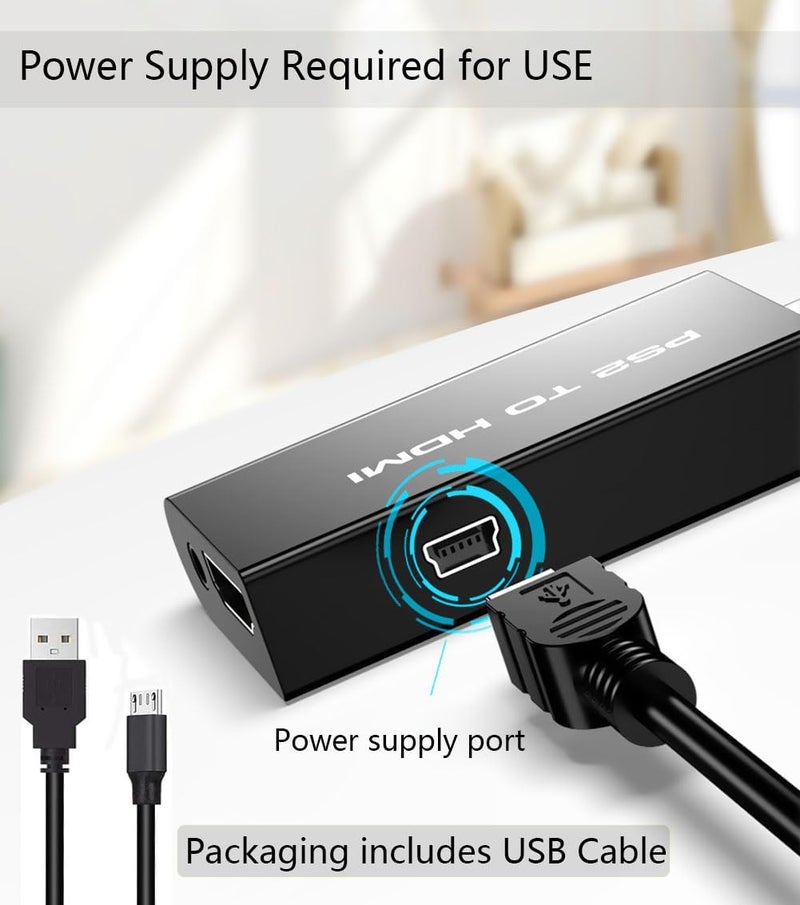 sartyee New PS2 to HDMI Converter Adapter, Video Converter with 3.5mm Audio Output for HDTV HDMI Monitor, with USB Power Cable, Supports All PS2 Display Modes - Image 4