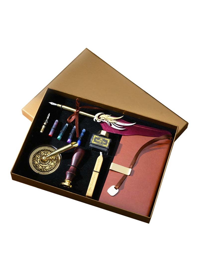 KASTWAVE - Vintage Feather Calligraphy Pen Ink Set, Antique Calligraphy Dip Pen with Journal Notebook, Fountain Pen Ink, Glue Gun Sealing Wax Sticks, Sealing Wax Stamp, Dip Pen Nibs, Gifts for Men Women - Image 1