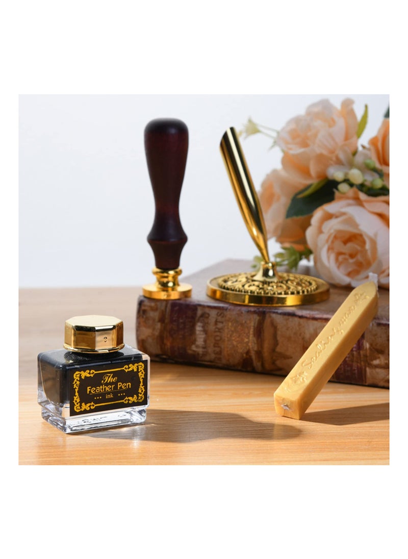KASTWAVE - Vintage Feather Calligraphy Pen Ink Set, Antique Calligraphy Dip Pen with Journal Notebook, Fountain Pen Ink, Glue Gun Sealing Wax Sticks, Sealing Wax Stamp, Dip Pen Nibs, Gifts for Men Women - Image 1