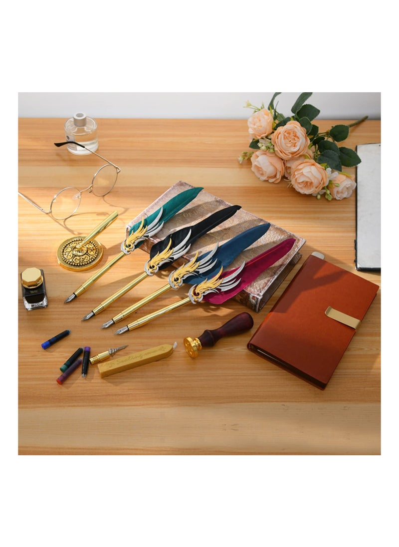 KASTWAVE - Vintage Feather Calligraphy Pen Ink Set, Antique Calligraphy Dip Pen with Journal Notebook, Fountain Pen Ink, Glue Gun Sealing Wax Sticks, Sealing Wax Stamp, Dip Pen Nibs, Gifts for Men Women - Image 1