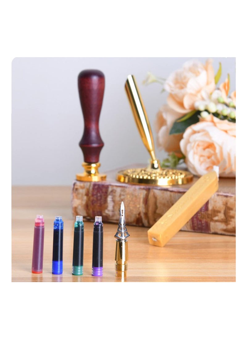 KASTWAVE - Vintage Feather Calligraphy Pen Ink Set, Antique Calligraphy Dip Pen with Journal Notebook, Fountain Pen Ink, Glue Gun Sealing Wax Sticks, Sealing Wax Stamp, Dip Pen Nibs, Gifts for Men Women - Image 1