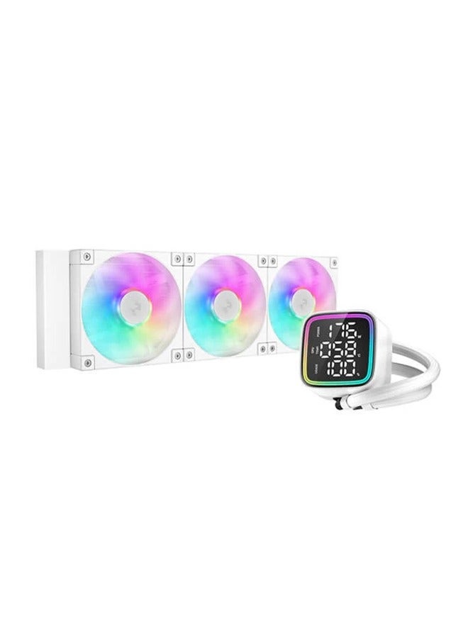 DEEPCOOL LD360 Optimized 360mm Liquid CPU Cooler with Multiline LED Digital Display, Real-Time CPU Status, 3x 120mm FD12 ARGB Fans, 2400 RPM Fan Speed, 72.04 CFM Airflow, White | R-LD360-WHDMMN-G-1 - Image 1