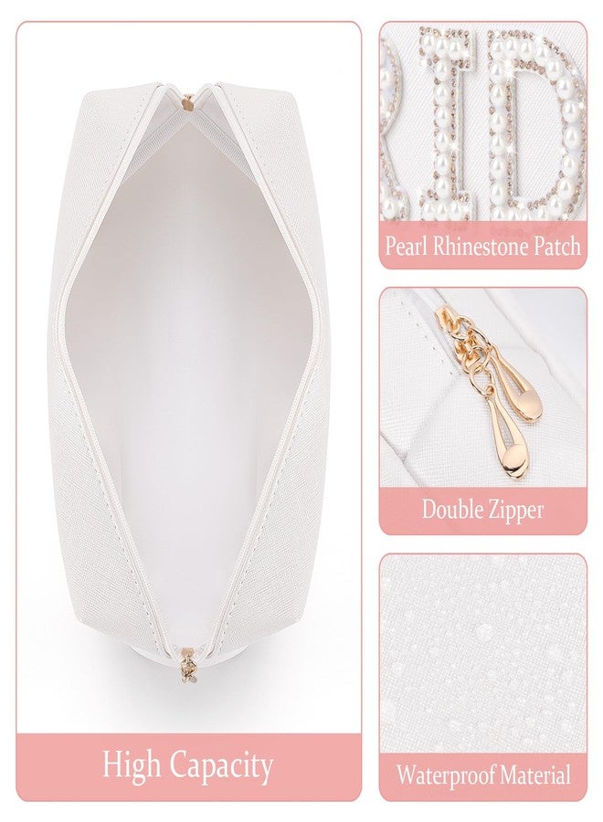 Etercycle Bride Letter Makeup Bag, Bride To Be Gifts Bling Pearl Rhinestone Patch Cosmetic Bag, Waterproof PU Travel Toiletry Bag for Bachelorette Party Women Wedding Bridal (Gold) - Image 3