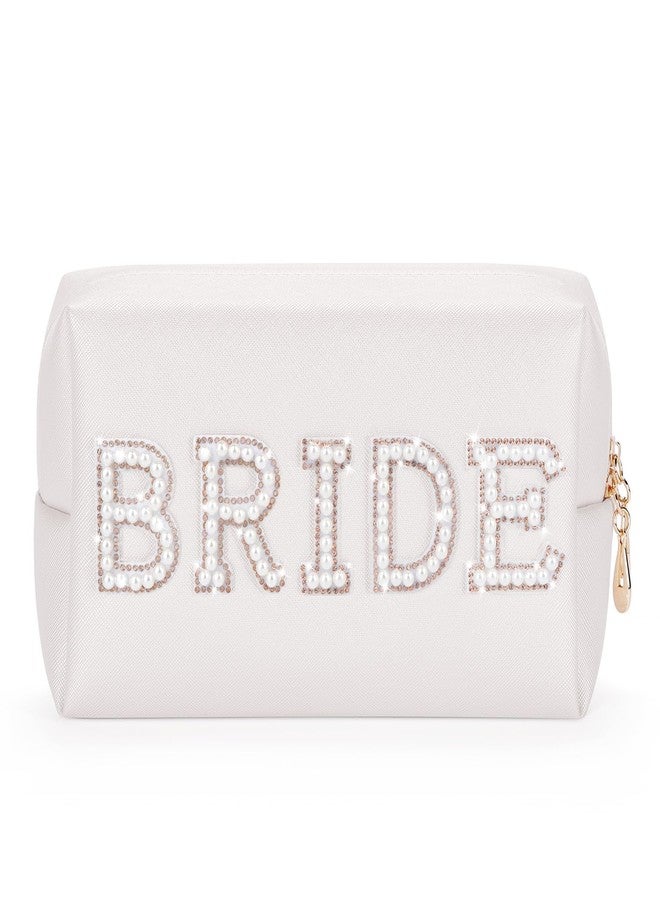 Etercycle Bride Letter Makeup Bag, Bride To Be Gifts Bling Pearl Rhinestone Patch Cosmetic Bag, Waterproof PU Travel Toiletry Bag for Bachelorette Party Women Wedding Bridal (Gold) - Image 1