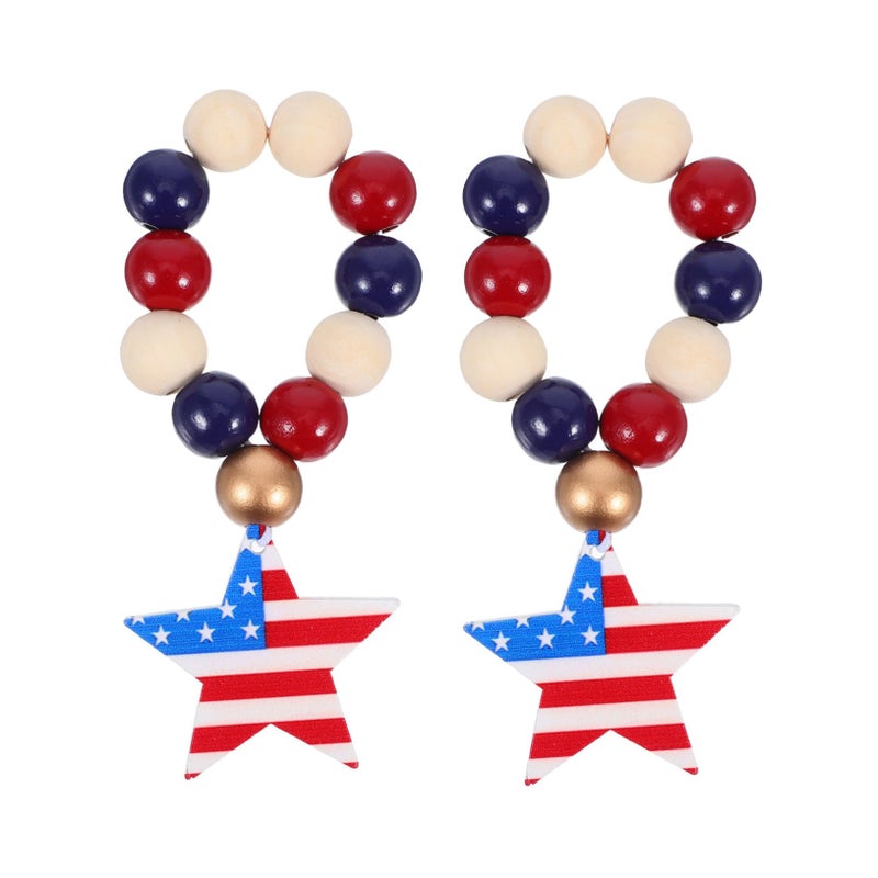 Wood Bead Napkin Rings Rustic Star Holders For July 4th Independence Day Table Decor - Image 2