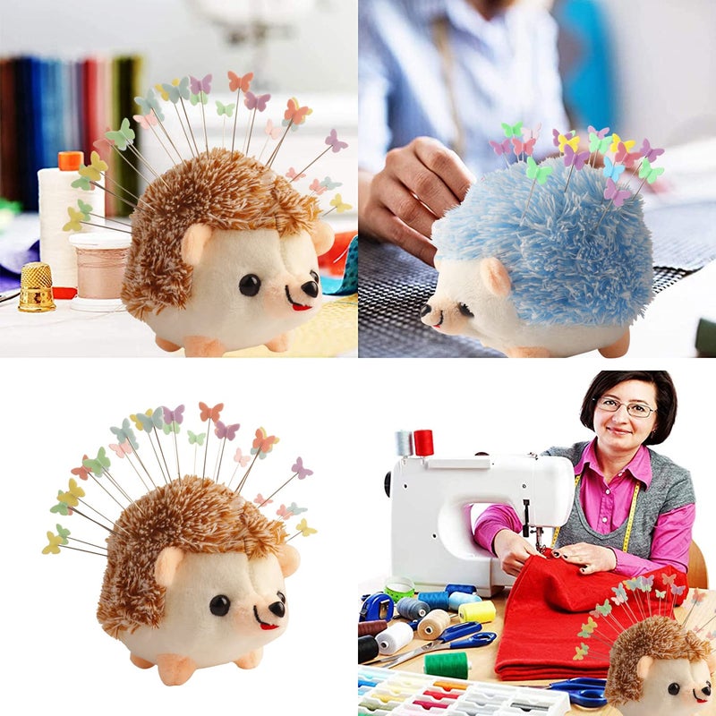 CICITOYWO CICILIAYA Hedgehog Shape Pin Cushion, Cute Pincushions Sewing Kit Lovely Needle Cushions Pins Holder Sewing Accessories Supplies with 100Pcs Colored Butterfly Pins for Quilting DIY Crafts Patchwork - Image 4