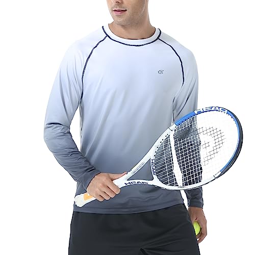 Satankud Men's Long Sleeve Swim Shirts Rashguard UPF 50+ UV Sun Protection Shirt Athletic Workout Running Hiking T-Shirt Swimwear (White Gradient Grey,Large) - Image 1