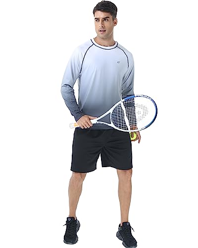 Satankud Men's Long Sleeve Swim Shirts Rashguard UPF 50+ UV Sun Protection Shirt Athletic Workout Running Hiking T-Shirt Swimwear (White Gradient Grey,Large) - Image 5