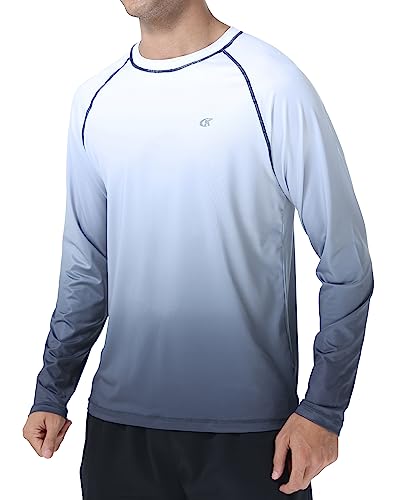 Satankud Men's Long Sleeve Swim Shirts Rashguard UPF 50+ UV Sun Protection Shirt Athletic Workout Running Hiking T-Shirt Swimwear (White Gradient Grey,Large) - Image 2
