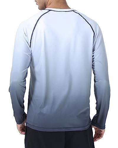 Satankud Men's Long Sleeve Swim Shirts Rashguard UPF 50+ UV Sun Protection Shirt Athletic Workout Running Hiking T-Shirt Swimwear (White Gradient Grey,Large) - Image 3