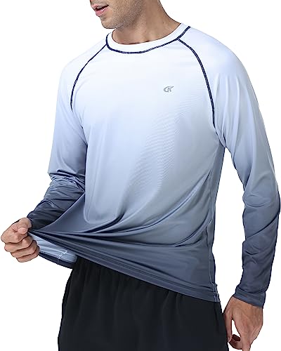 Satankud Men's Long Sleeve Swim Shirts Rashguard UPF 50+ UV Sun Protection Shirt Athletic Workout Running Hiking T-Shirt Swimwear (White Gradient Grey,Large) - Image 4