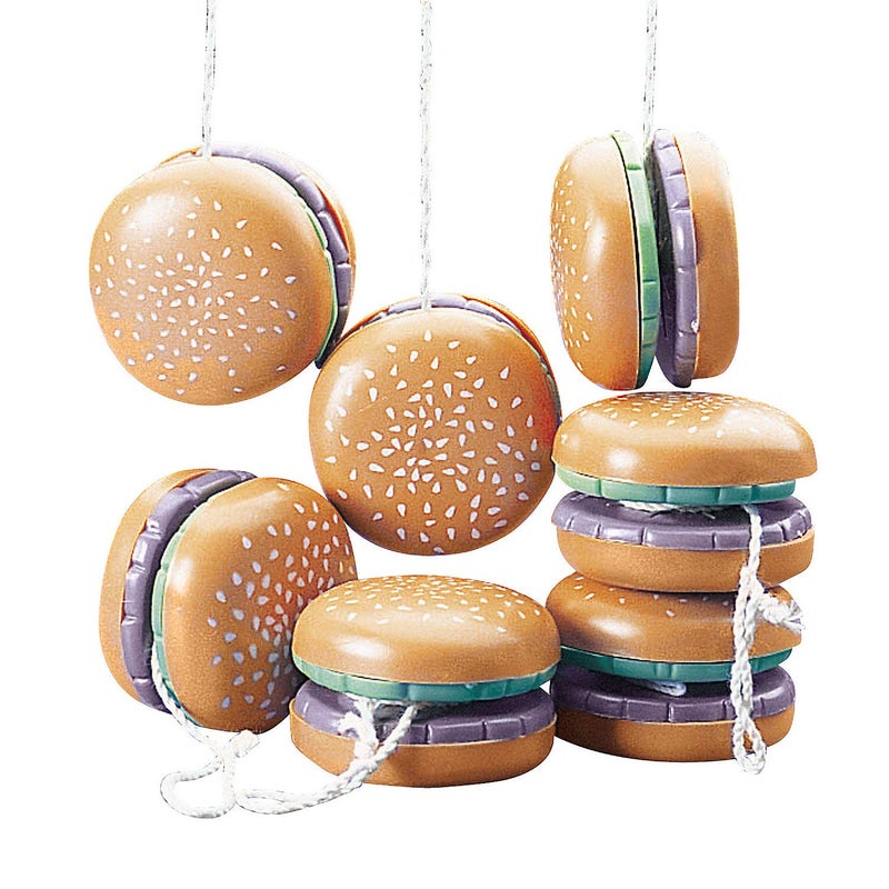 Fun Express Hamburger Yo Yo Toys (Set of 12) Birthday and Burger Party Favors and Giveaways