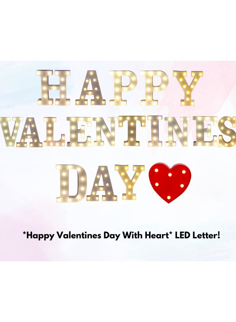 Vitacelli Alphabet LED Letter Lights Light Up Plastic Letters Standing Hanging HAPPY VALENTINES DAY with HEART ( 8.54in x 7.2in x 1.7inches )
