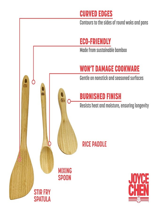 Joyce Chen Burnished Bamboo Wok Utensils, 3-Piece Stir Fry Set - Image 2
