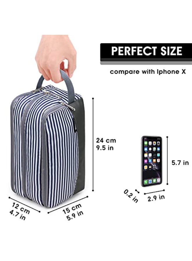 WANDF Toiletry Bag for Men Hanging Dopp Kit Water Resistant Shaving Bag Small Toiletry Bag for Traveling Blue Stripe - Image 4