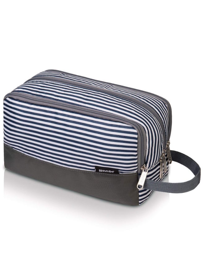 WANDF Toiletry Bag for Men Hanging Dopp Kit Water Resistant Shaving Bag Small Toiletry Bag for Traveling Blue Stripe - Image 3